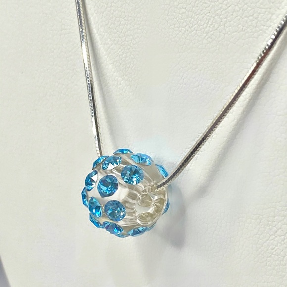 Blue Acrylic Crystal Pendant Embellished With Genuine Crystals, Sterling Chain - Picture 7 of 8